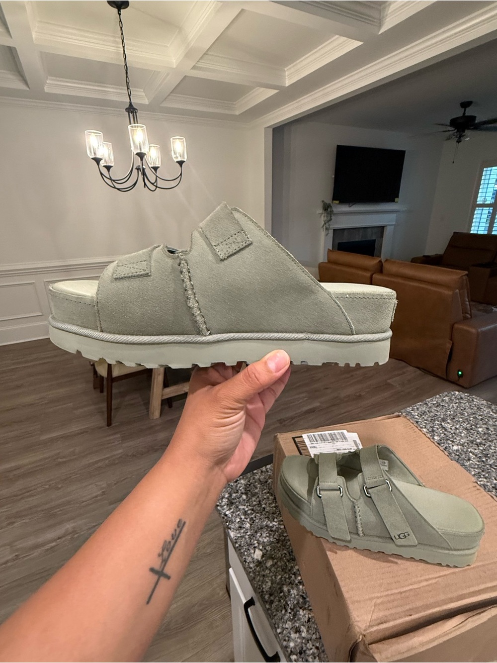 UGG Olive Green Suede Slide Sandals -Newish
